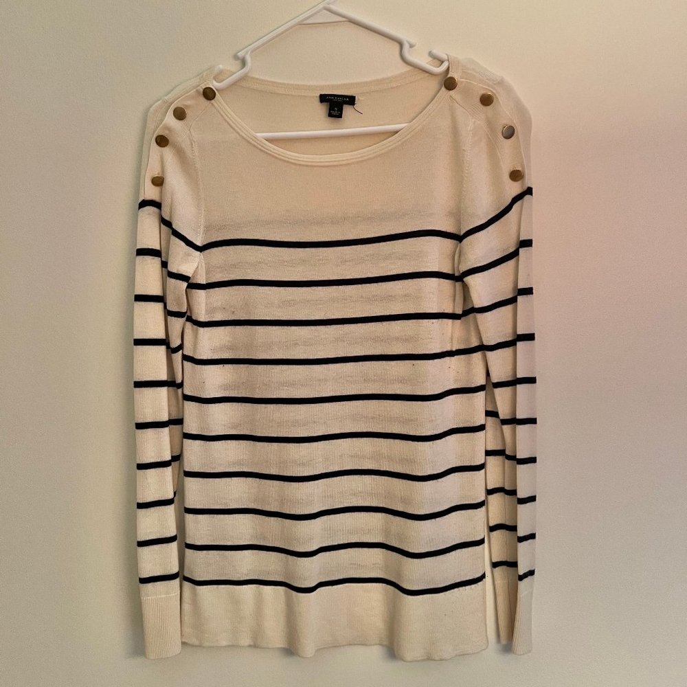 Ann Taylor Nautical Striped Sweater with Brass Buttons